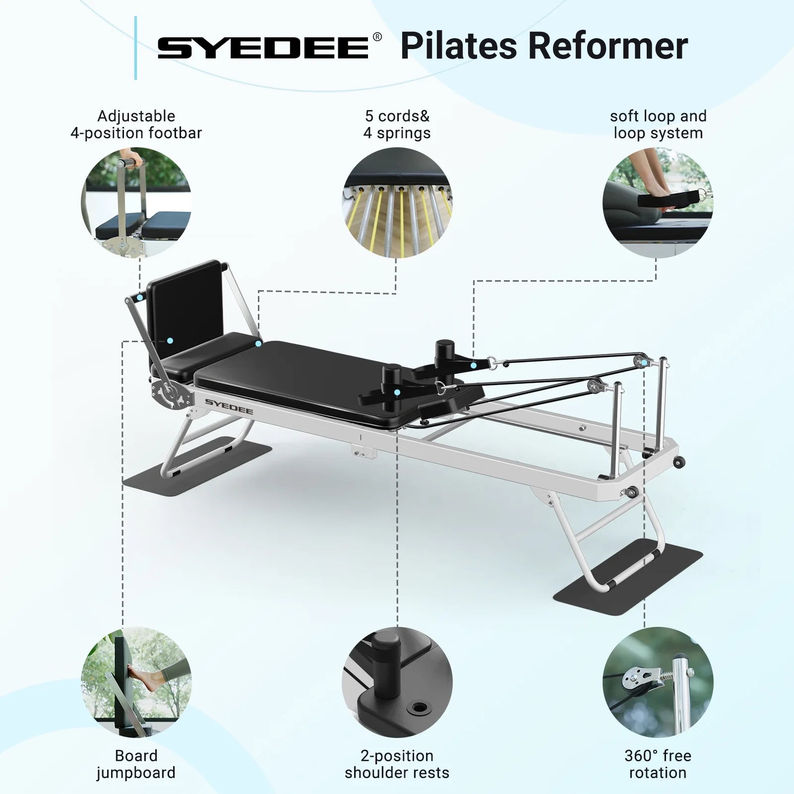 Foldable Pilates Equipment for Home Workouts,Balanced Body Pilates Reformer Machine for Home and Gym, Pilates Exercise Equipment with Jump Board, Additional 4 Springs