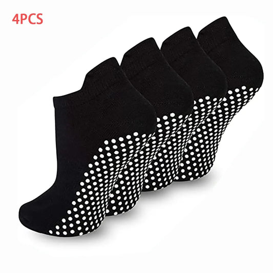 4 Pairs Non Slip Grip Socks Yoga Pilates Hospital Socks Sticky Grippers for Men Women