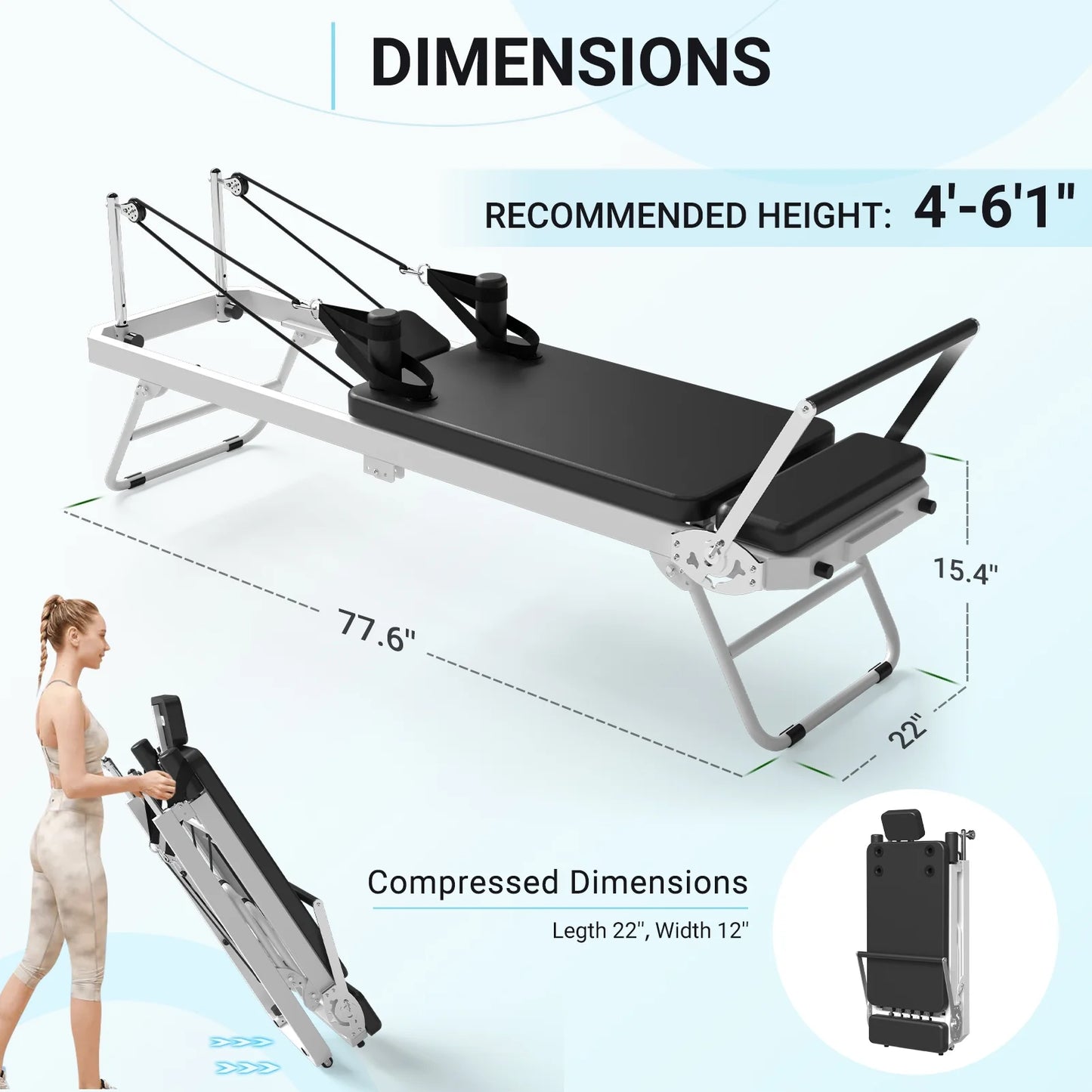 Foldable Pilates Equipment for Home Workouts,Balanced Body Pilates Reformer Machine for Home and Gym, Pilates Exercise Equipment with Jump Board, Additional 4 Springs